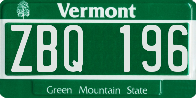 VT license plate ZBQ196