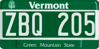 VT license plate ZBQ205