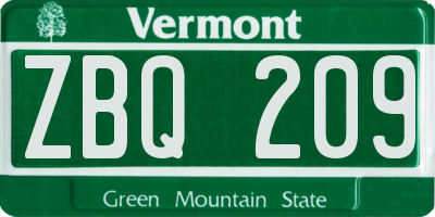 VT license plate ZBQ209