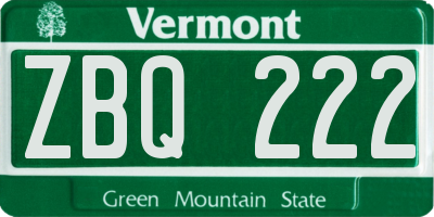 VT license plate ZBQ222
