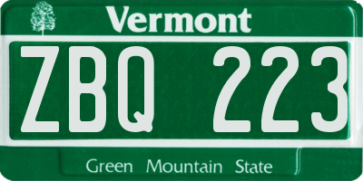 VT license plate ZBQ223