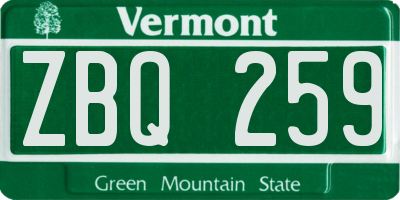 VT license plate ZBQ259