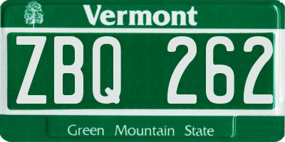 VT license plate ZBQ262