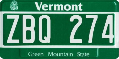 VT license plate ZBQ274