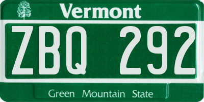 VT license plate ZBQ292