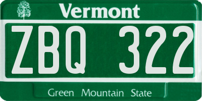 VT license plate ZBQ322