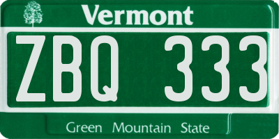 VT license plate ZBQ333