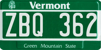 VT license plate ZBQ362
