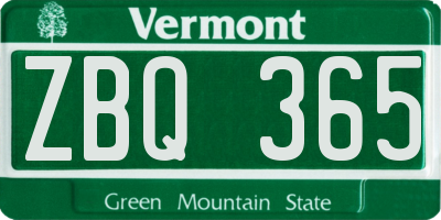 VT license plate ZBQ365