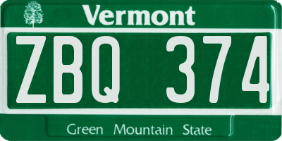 VT license plate ZBQ374