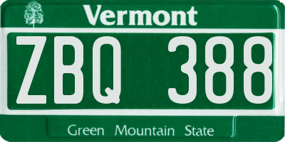 VT license plate ZBQ388