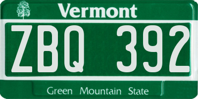 VT license plate ZBQ392