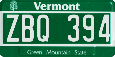VT license plate ZBQ394