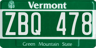 VT license plate ZBQ478