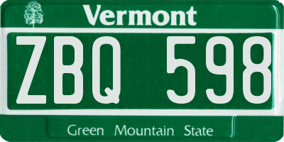 VT license plate ZBQ598