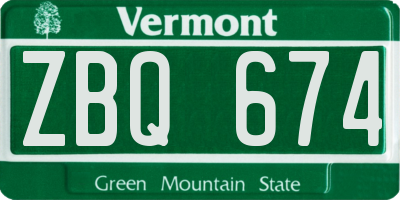 VT license plate ZBQ674