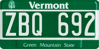 VT license plate ZBQ692