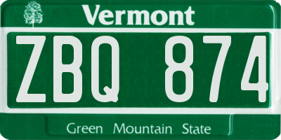 VT license plate ZBQ874