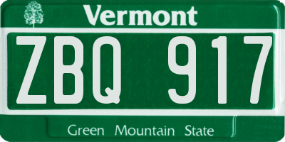 VT license plate ZBQ917