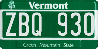 VT license plate ZBQ930