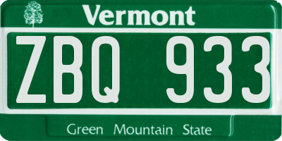 VT license plate ZBQ933