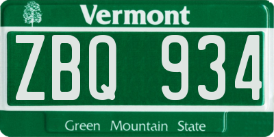 VT license plate ZBQ934