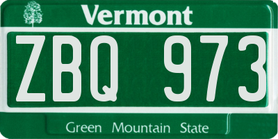 VT license plate ZBQ973