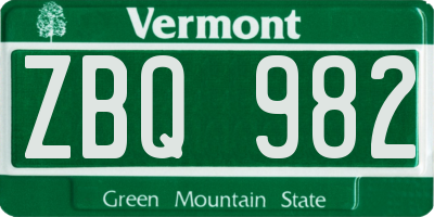 VT license plate ZBQ982