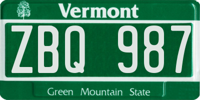 VT license plate ZBQ987