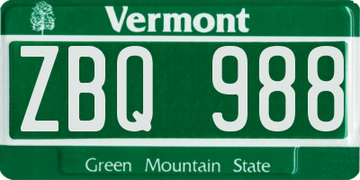 VT license plate ZBQ988