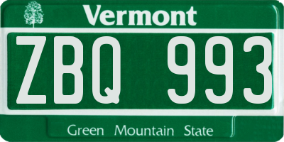 VT license plate ZBQ993