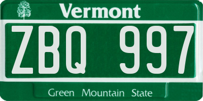 VT license plate ZBQ997