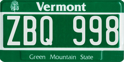 VT license plate ZBQ998