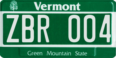 VT license plate ZBR004