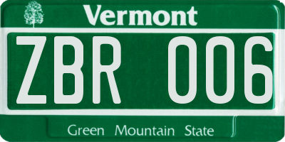 VT license plate ZBR006