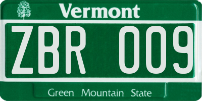 VT license plate ZBR009