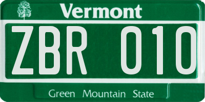 VT license plate ZBR010