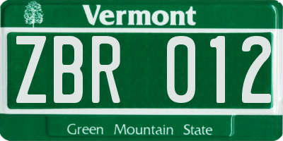 VT license plate ZBR012