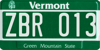 VT license plate ZBR013