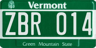 VT license plate ZBR014