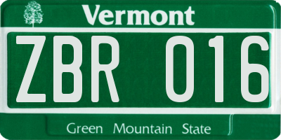 VT license plate ZBR016