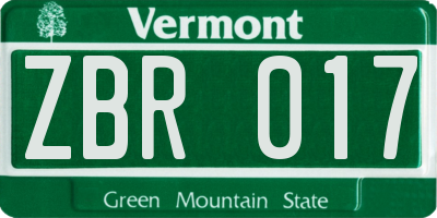 VT license plate ZBR017