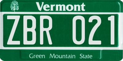 VT license plate ZBR021