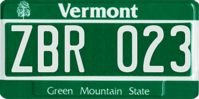 VT license plate ZBR023