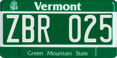 VT license plate ZBR025