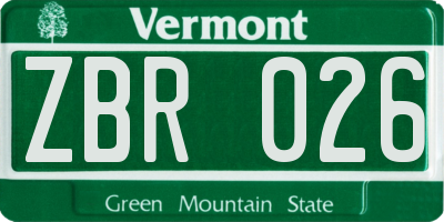 VT license plate ZBR026