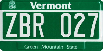 VT license plate ZBR027