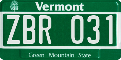 VT license plate ZBR031