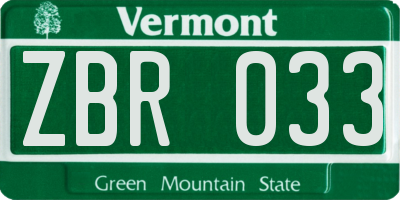 VT license plate ZBR033