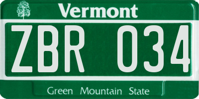 VT license plate ZBR034